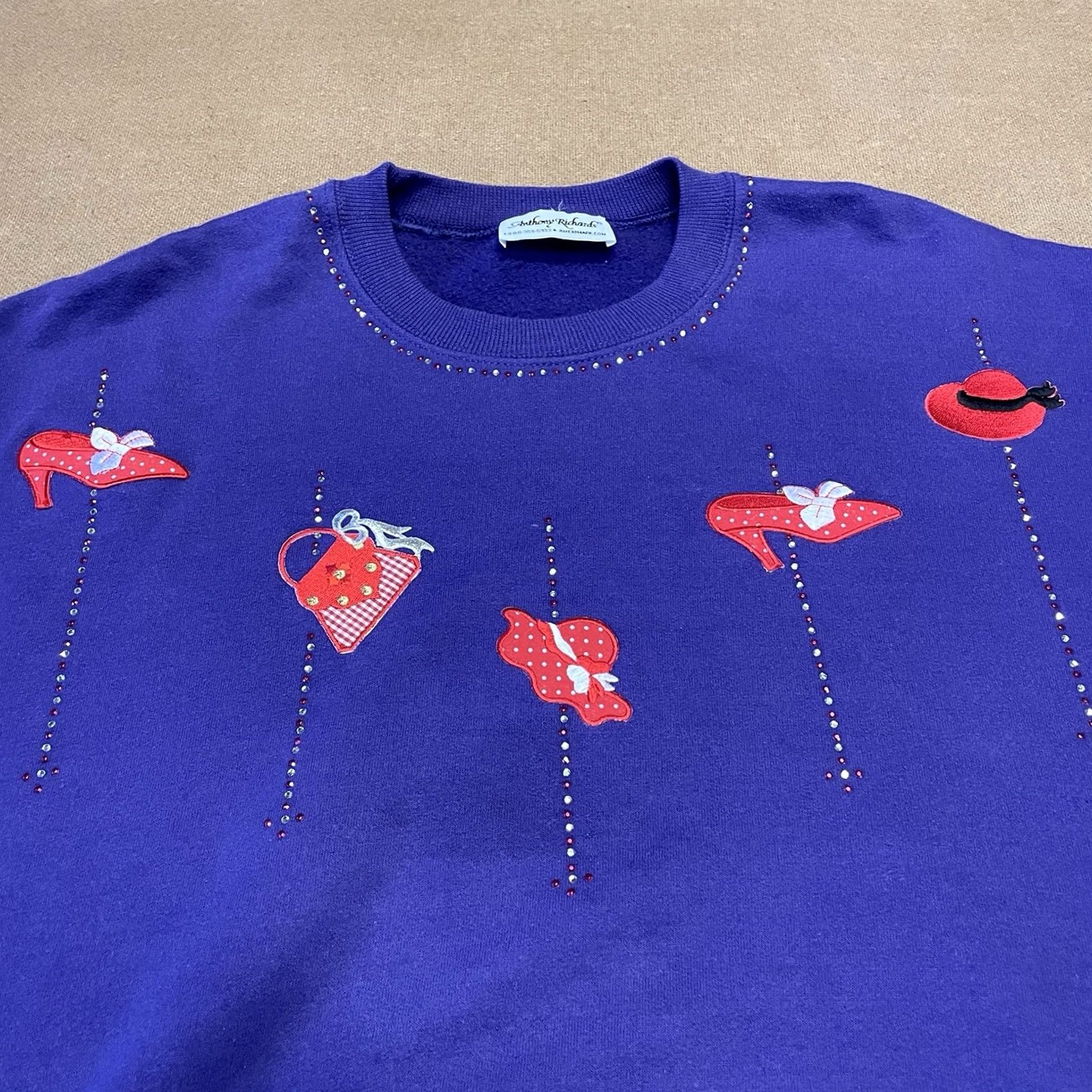 Vintage VINTAGE Purple Sweatshirt Womens Large Lady Crewneck Rhinestone Red Hat Ladies Size L / US 10 / IT 46 - 5 Thumbnail
