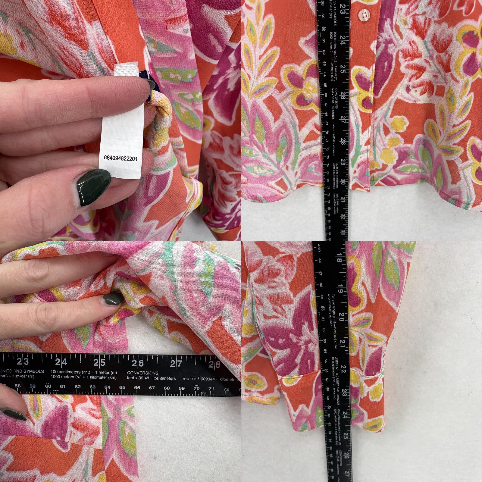 Chaps Chaps Shirt Womens 2X Plus Orange Pink Floral Button Front Long Sleeve Top Boho Size XXL / US 16-18 / IT 52-54 - 8 Thumbnail