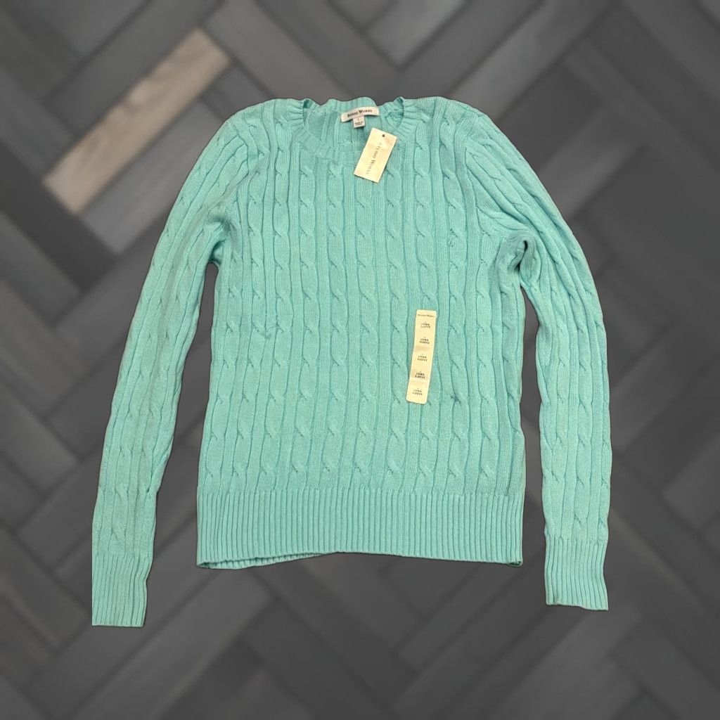 Vintage NWT Studio Works Sweater Womens Large Blue Cable Knit Crew Neck Pullover Size L / US 10 / IT 46 - 1 Thumbnail
