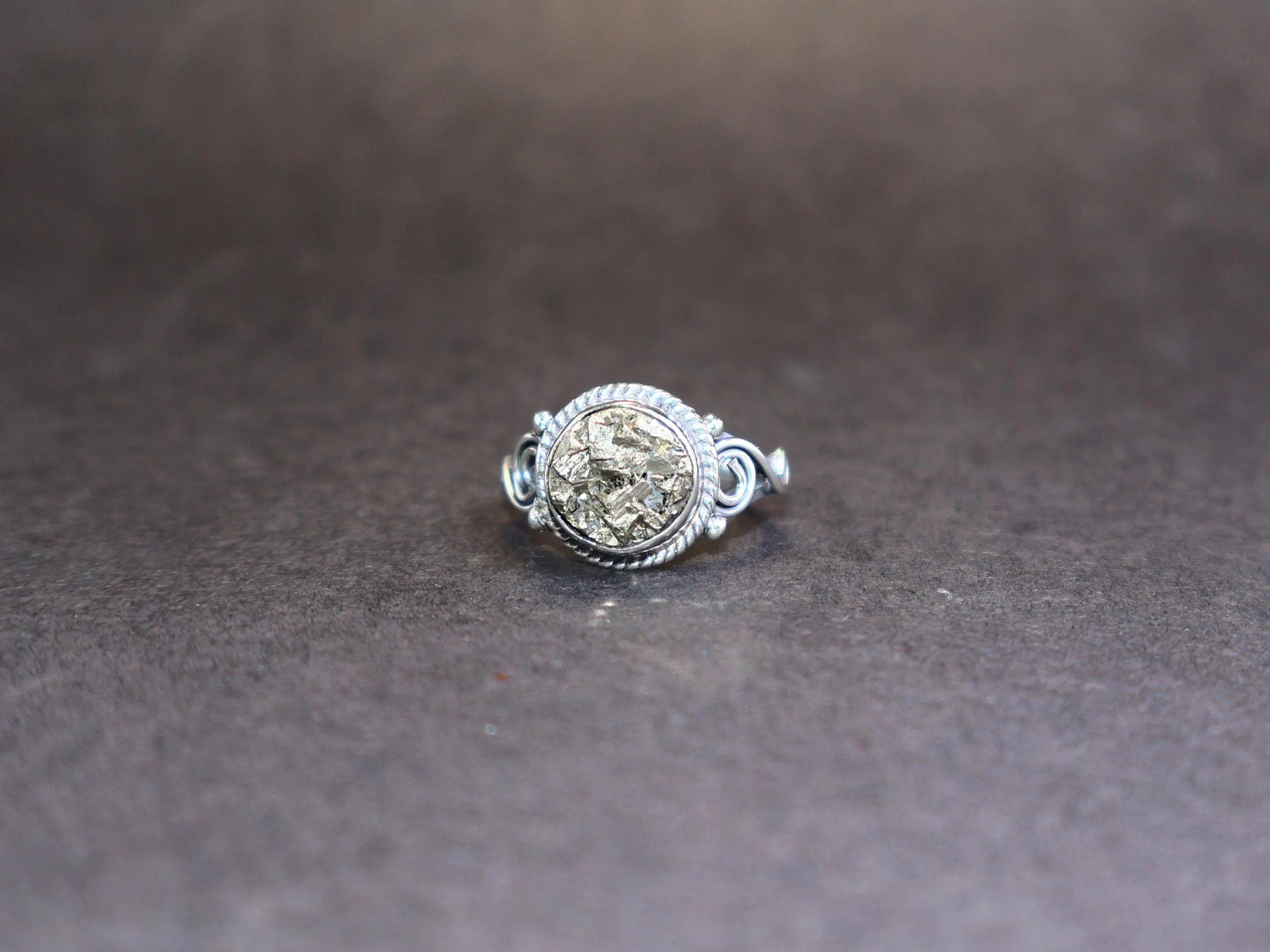 Handmade Pyrite ring, Round shape ring, Sterling Silver Handmade Ring Size ONE SIZE - 3 Thumbnail