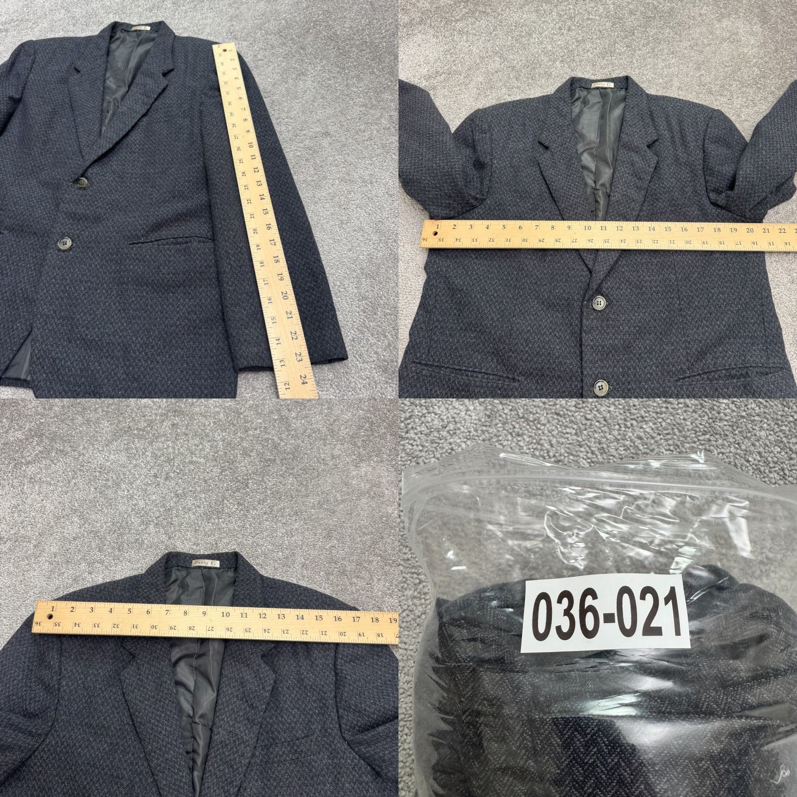 Vintage VINTAGE Lucky 80 Blazer Jacket Mens XL Blue Herringbone Tweed Wool 2 Piece Suit Front Two-Button Notch Lapel Regular Fit Chest 42 Navy Blue Size 46R - 8 Thumbnail