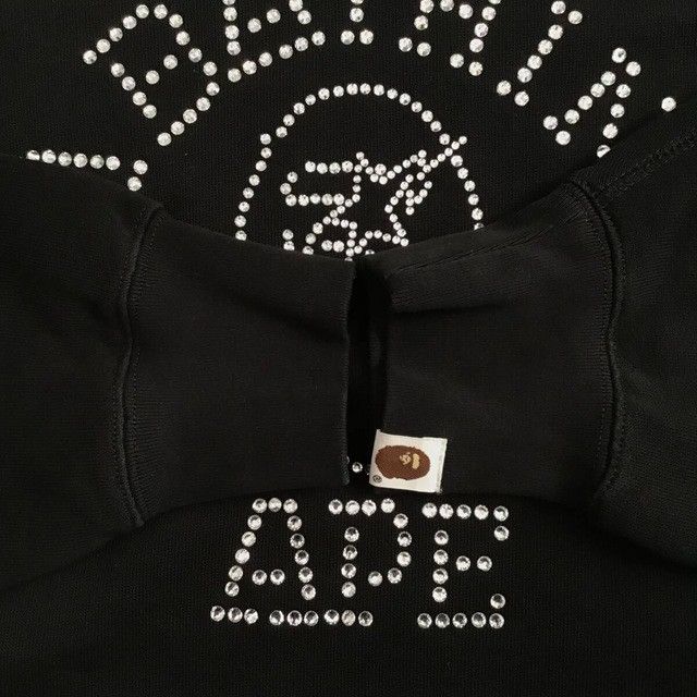 BAPE Rhinestone neon college logo pullover hoodie APE