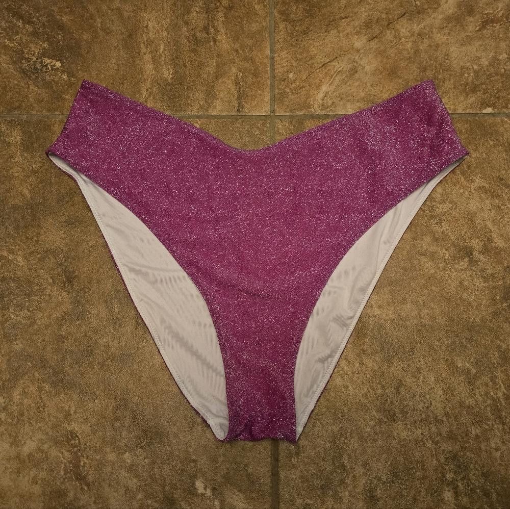 Designer Pink Sparkle High Waisted VS Bikini Bottoms Size ONE SIZE - 1 Thumbnail