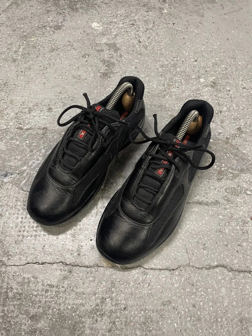 Prada × Vintage 2000s Prada America s Cup Black Leather Low Sneakers Size US 5 / IT 35 - 2 Thumbnail