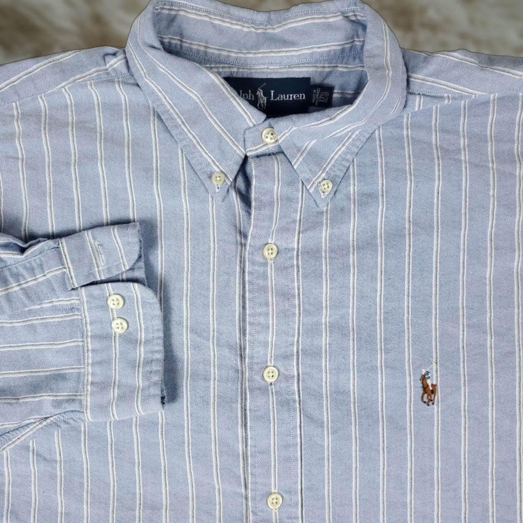 Ralph Lauren Ralph Lauren Shirt Mens 17.5 Blue Striped Pony Dress Button Up Long Sleeve Shirt Size 48R - 1 Thumbnail