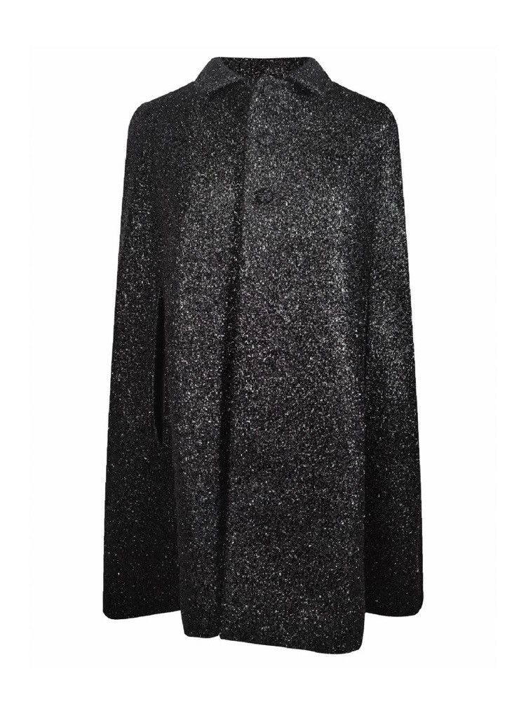 image of Saint Laurent Paris Saint Laurent Wool Cozy Silk Metael Shiny Effect Heavy Coat in Black (Size XS)