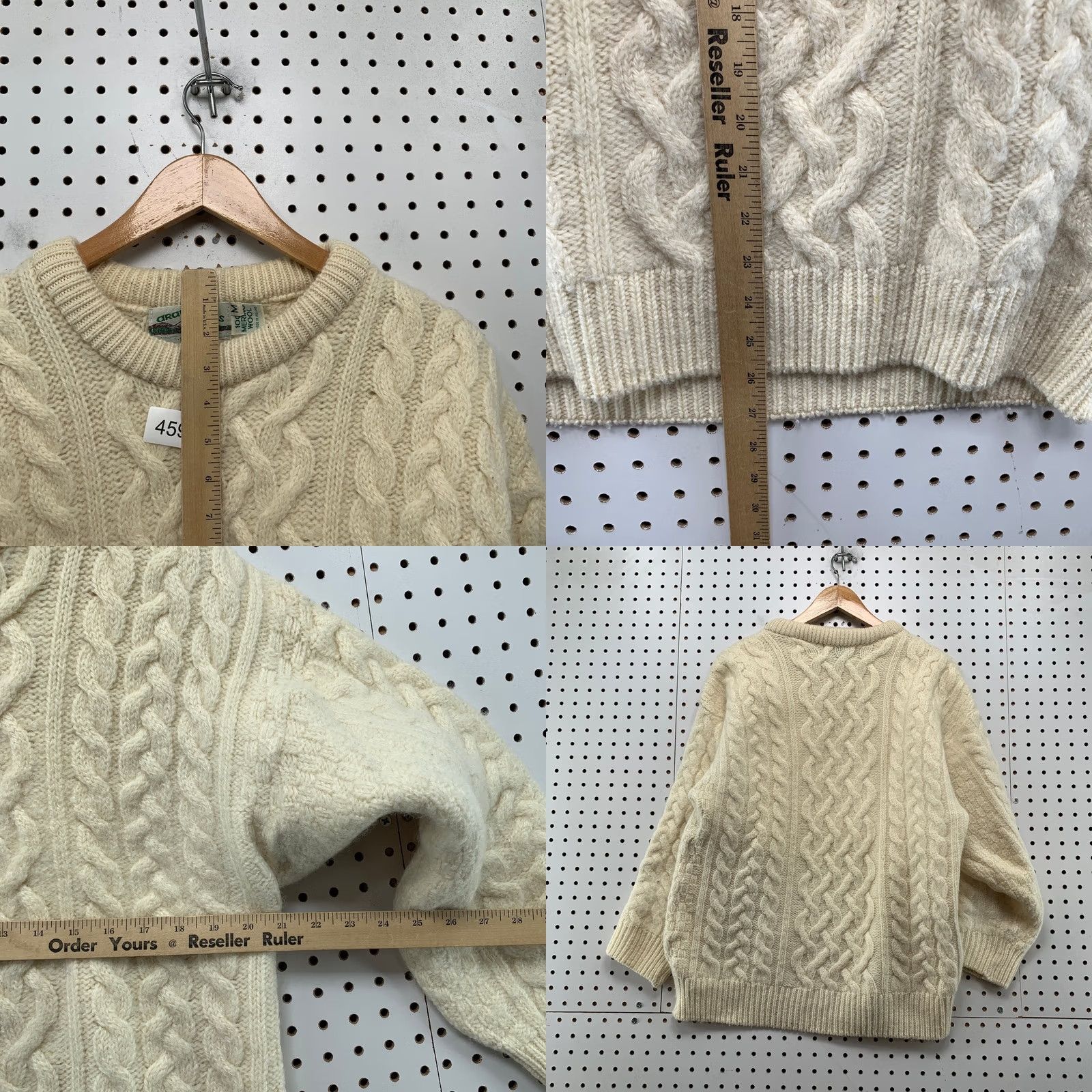 Vintage Aran Crafts Merino Wool Sweater Womens Medium Beige Irish Fisherman Cable Knit Pullover Crew Neck Knit Winter Fall Mens Women Size M / US 6-8 / IT 42-44 - 8 Thumbnail