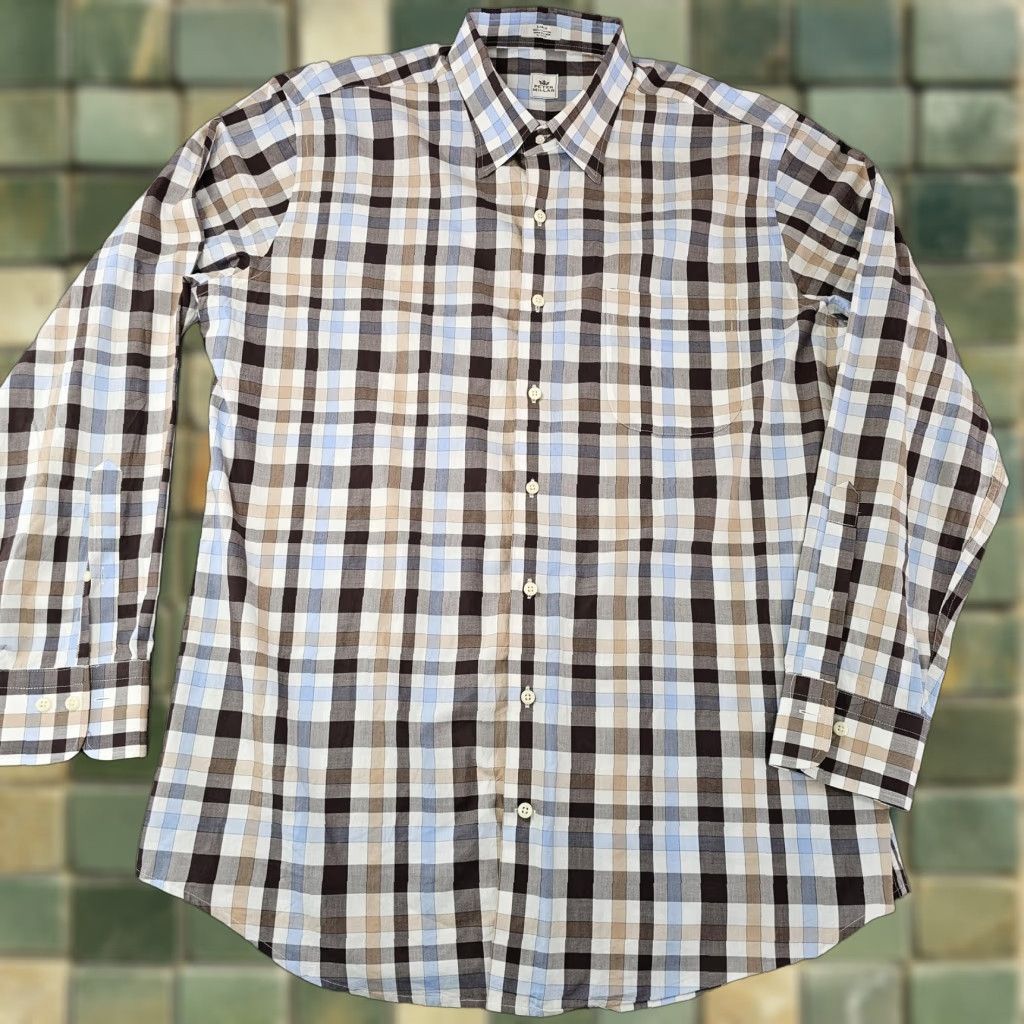 Peter Millar Peter Millar Shirt Mens Large Brown Blue Plaid Button-Down Long Sleeve Classic Size US L / EU 52-54 / 3 - 1 Thumbnail
