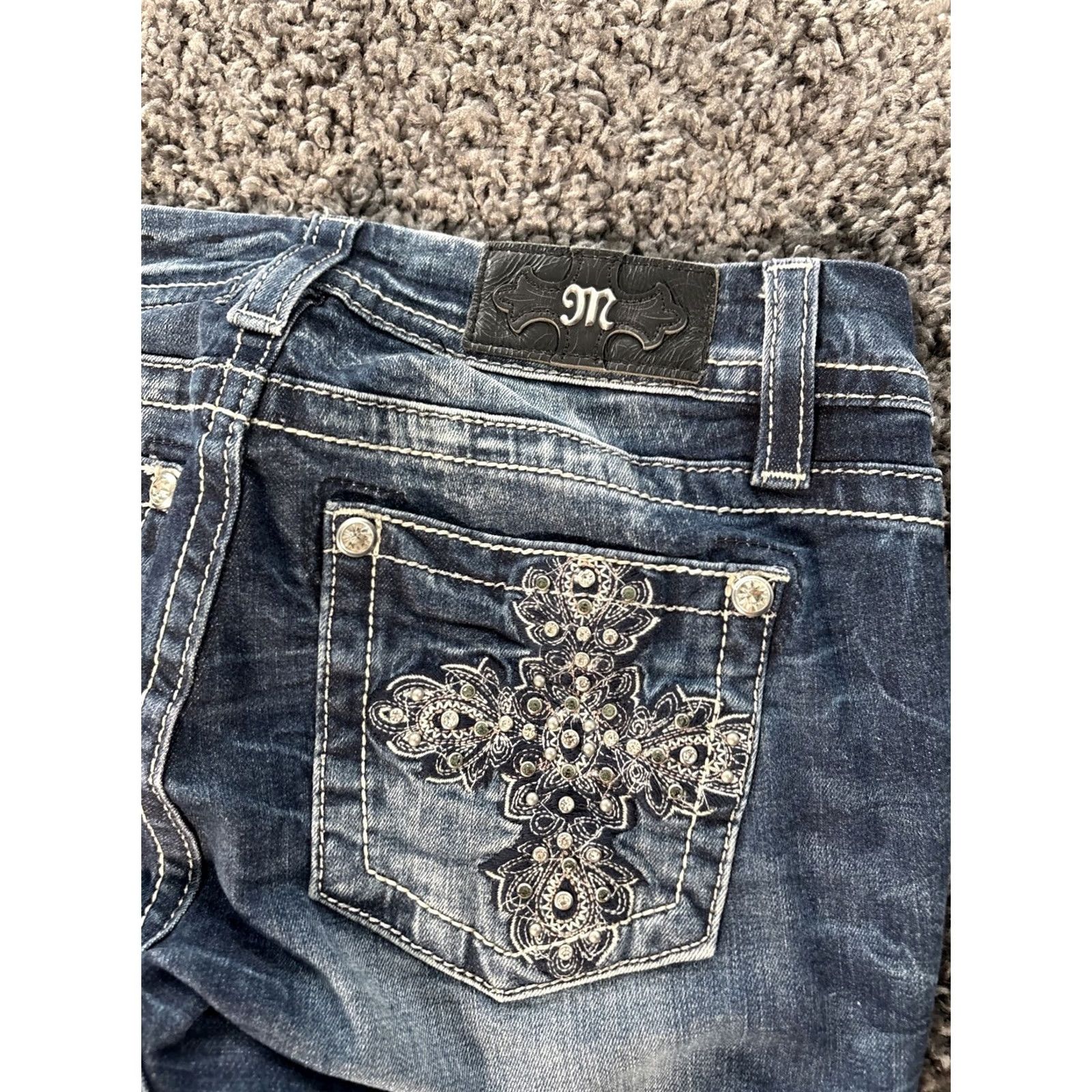 Miss Me Miss Me Jeans Bootcut Dark Wash 28 Miss Me Easy Women’s Denim Beaded Rhinestone Low Rise 27 In Inseam Womens Size 28" / US 6 / IT 42 - 7 Thumbnail