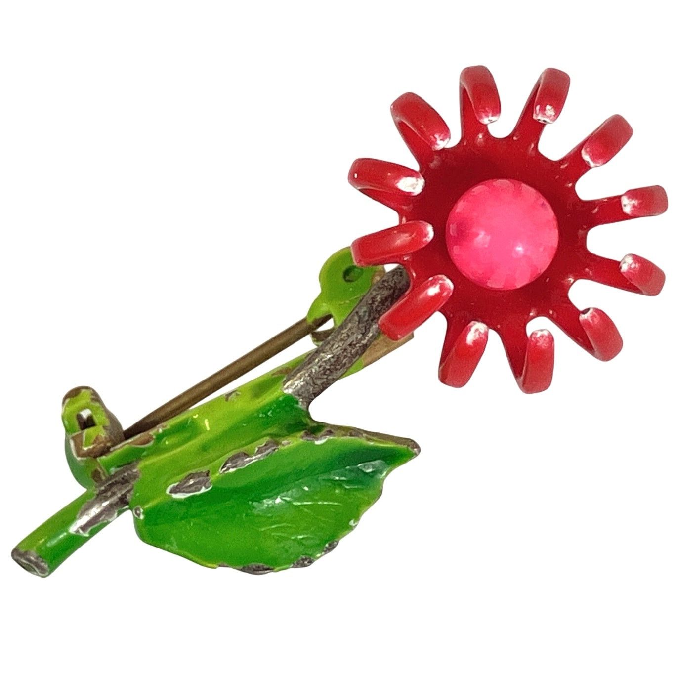 Vintage VTG Tiny Brooch Red Enameled Flower Small Mid Century Pin Size ONE SIZE - 1 Thumbnail