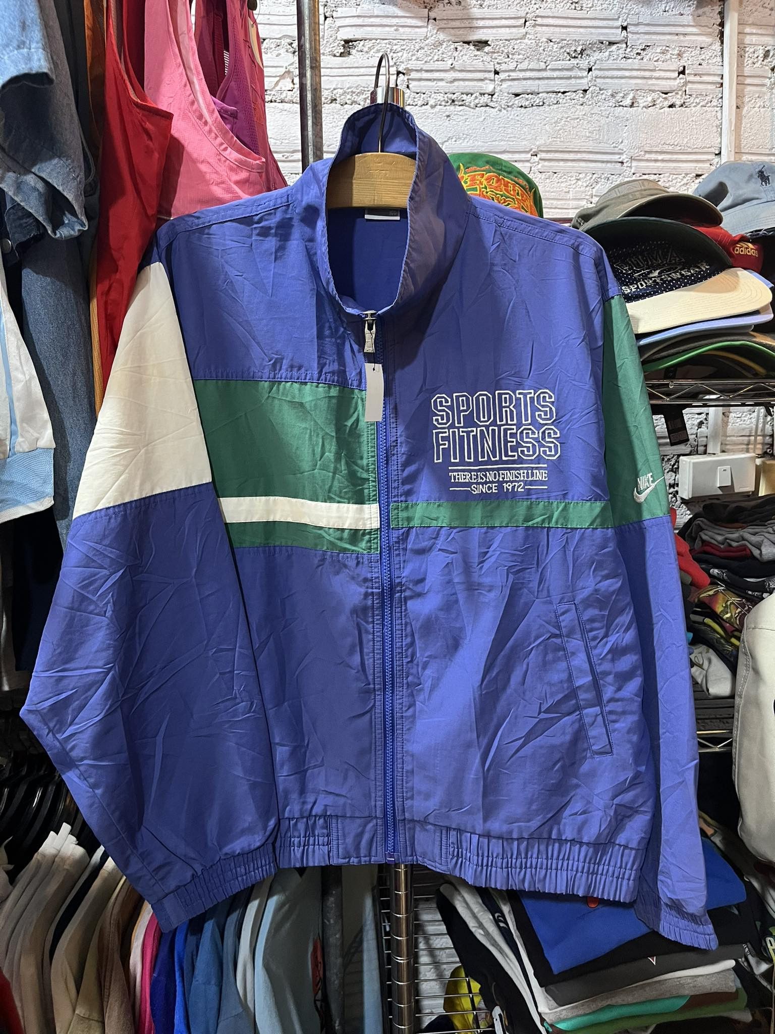 image of Nike Sports Fitness There's No Finish Line Swoosh Jacket 90's in Blue Green, Men's (Size Large)