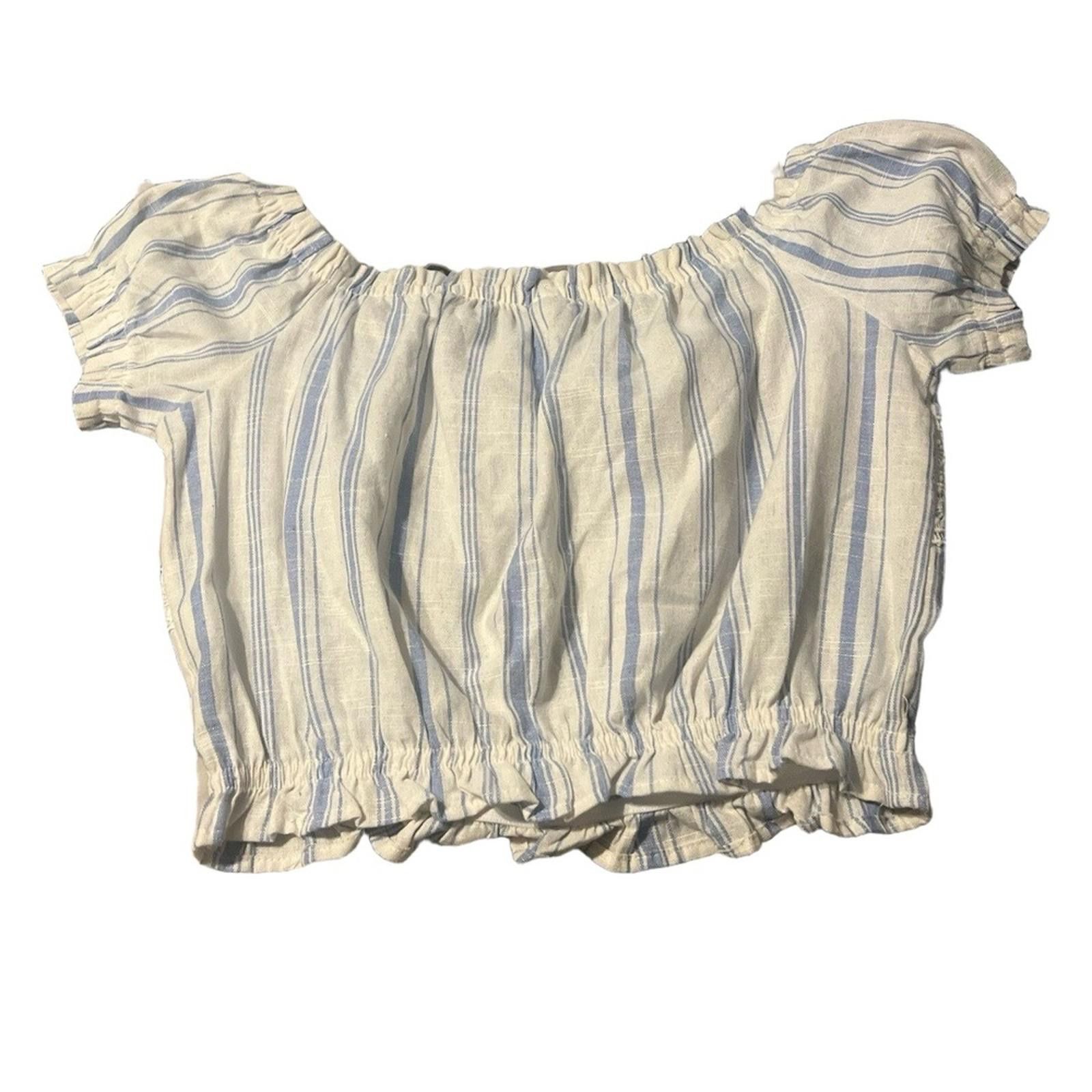 Other Haute Monde Off Shoulder Blouse L Blue White Striped Lace Size L / US 10 / IT 46 - 6 Thumbnail