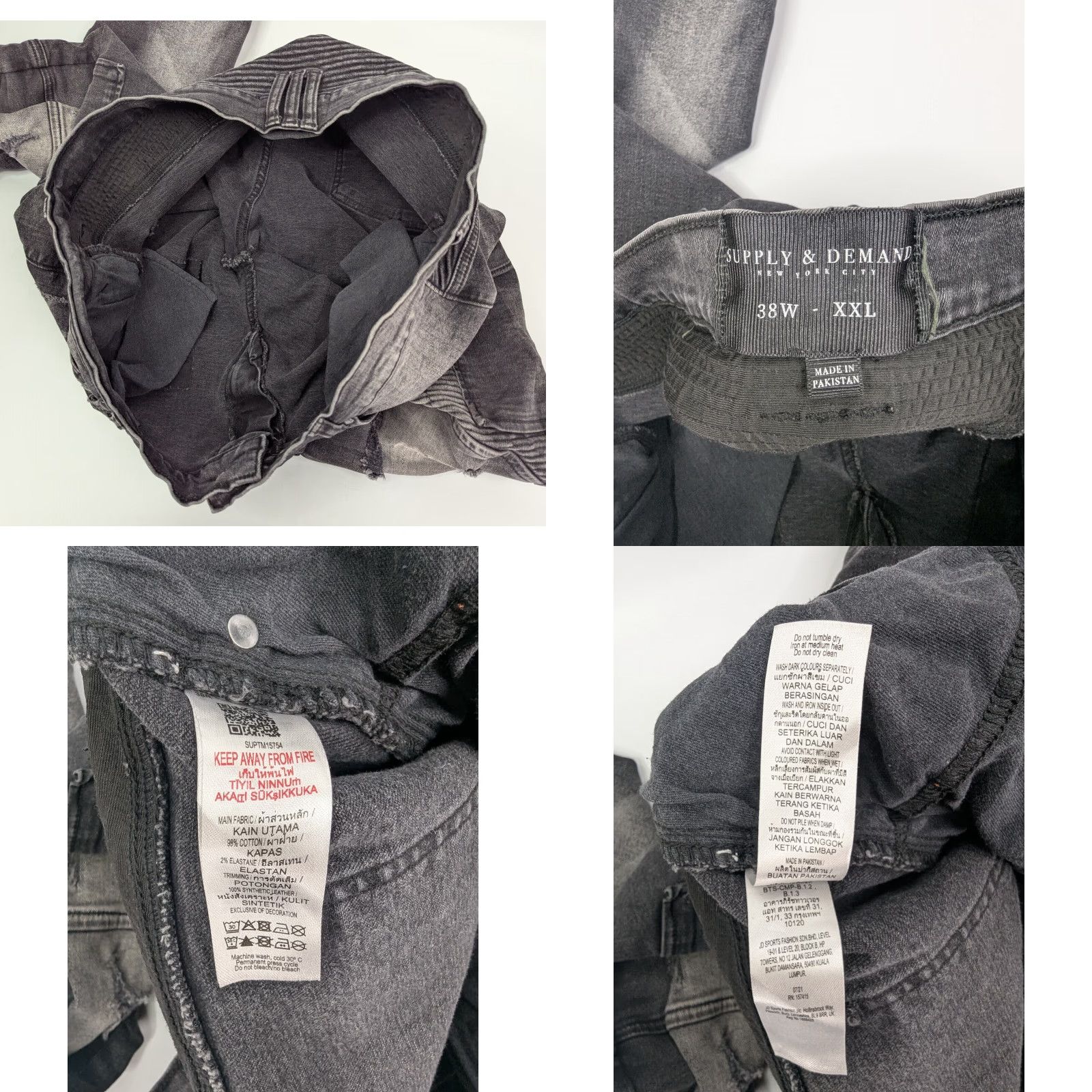 Supply & Demand Supply & Demand Jeans Cargo Mens Black Denim Moto Distressed Stretch 2XL 38W Size US 39 - 9 Thumbnail