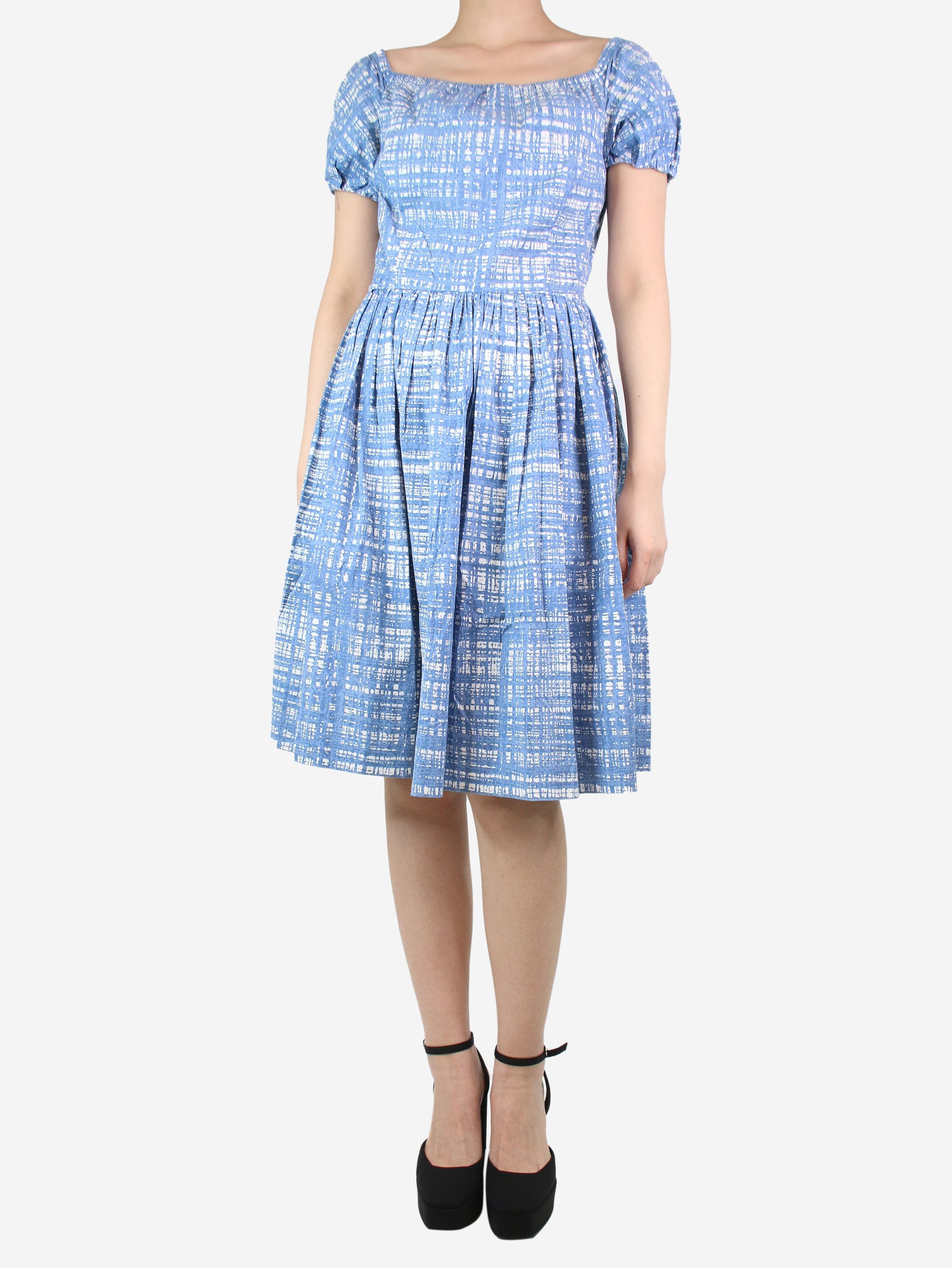 image of Prada Blue Off-Shoulder Pleated Midi Dress - Size Uk 10, Women's