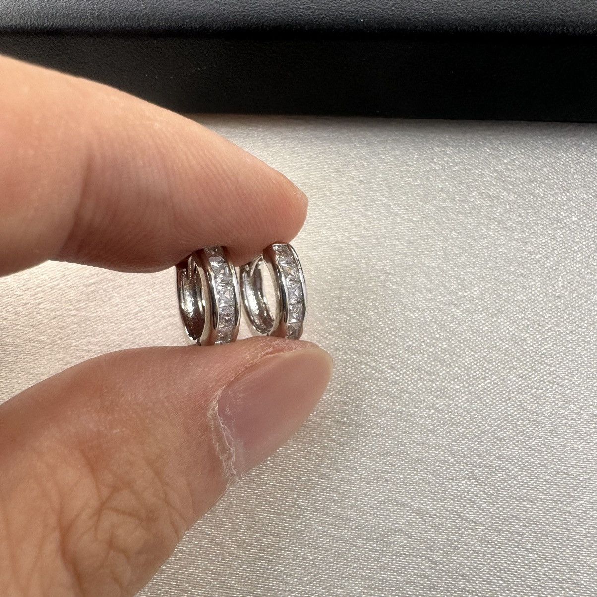 Designer 12mm CZ Small Silver Hoop Earrings for Women Men Size ONE SIZE - 5 Thumbnail