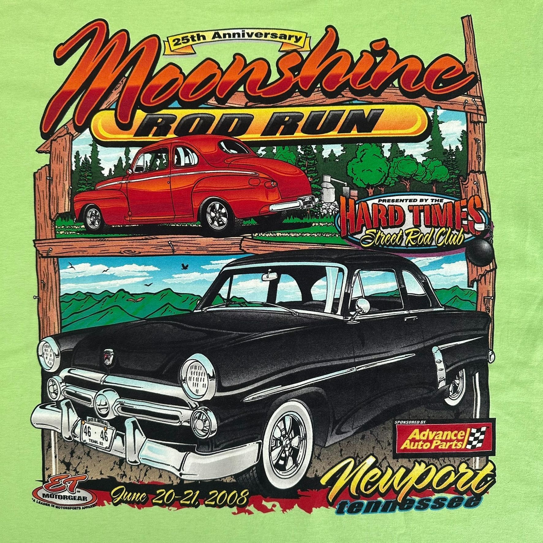 Vintage Vintage Y2K Moonshine Rod Run Car Show T-Shirt Lime Green M Size US M / EU 48-50 / 2 - 2 Thumbnail