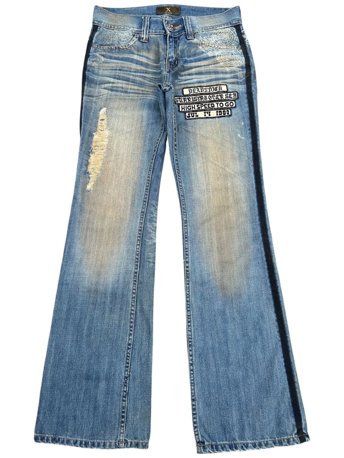 If Six Was Nine FLARE🔥 Xfrm Japanese Punk Bondage Rusty Faded Denim Jeans ☠️🎌 Size US 30 / EU 46 - 1 Thumbnail