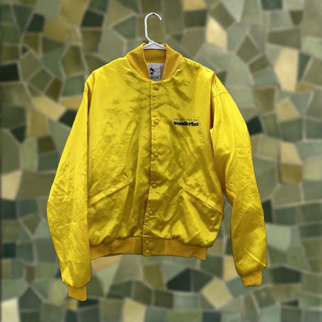 Endless VINTAGE Windless Bomber Jacket Womens Large Satin Yellow Logo Zip Up VTG jacket Size L / US 10 / IT 46 - 1 Thumbnail
