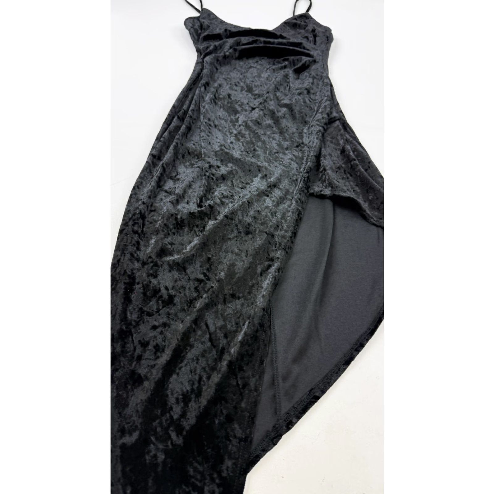 Velvet VINTAGE The Vintage Shop Dress Womens Medium Black Velvet Bodycon Asymmetrical Hem Size M / US 6-8 / IT 42-44 - 2 Thumbnail