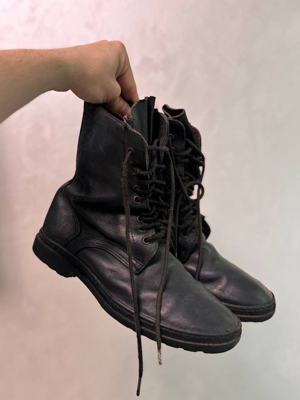 Archival Clothing x Avant Garde Vintage Replay Heel Shoes Rick Owens Style Leather Biker Boots in Black (Size 10)