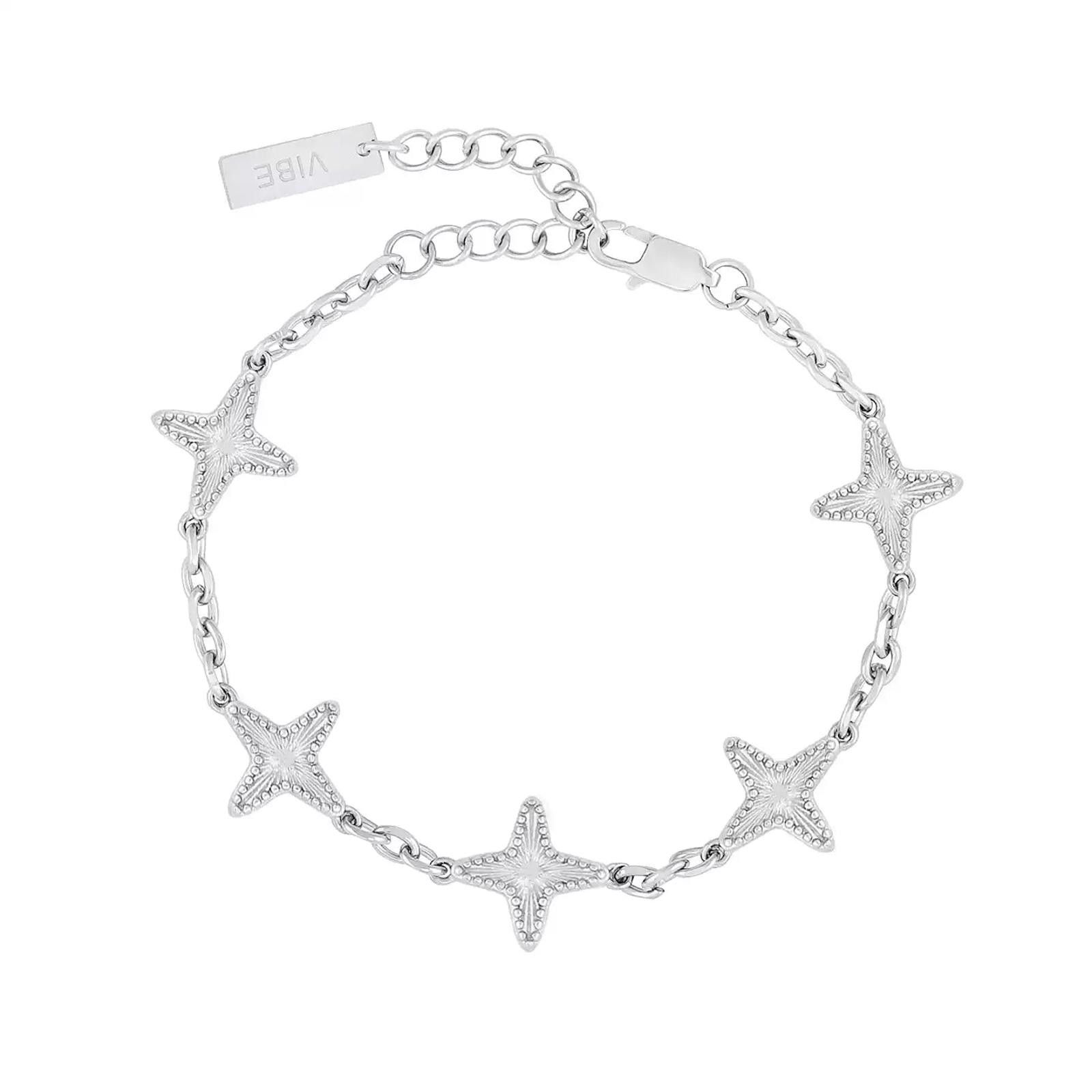 Jewelry Silver and Black Star Link Chain Bracelet, Men's Accessory Size ONE SIZE - 5 Thumbnail