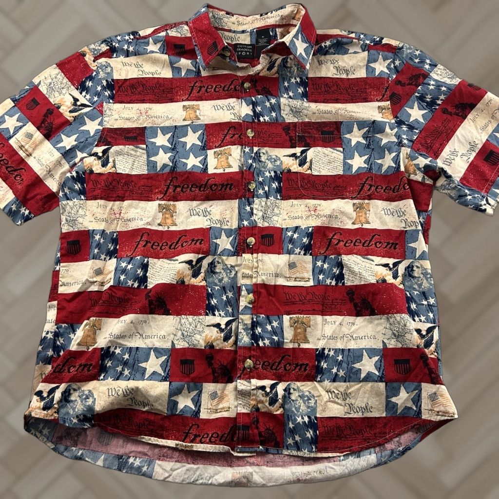 Cotton Traders Cotton Traders Shirt Short Sleeve Button-Up USA Red XL Mens Size US XL / EU 56 / 4 - 1 Thumbnail