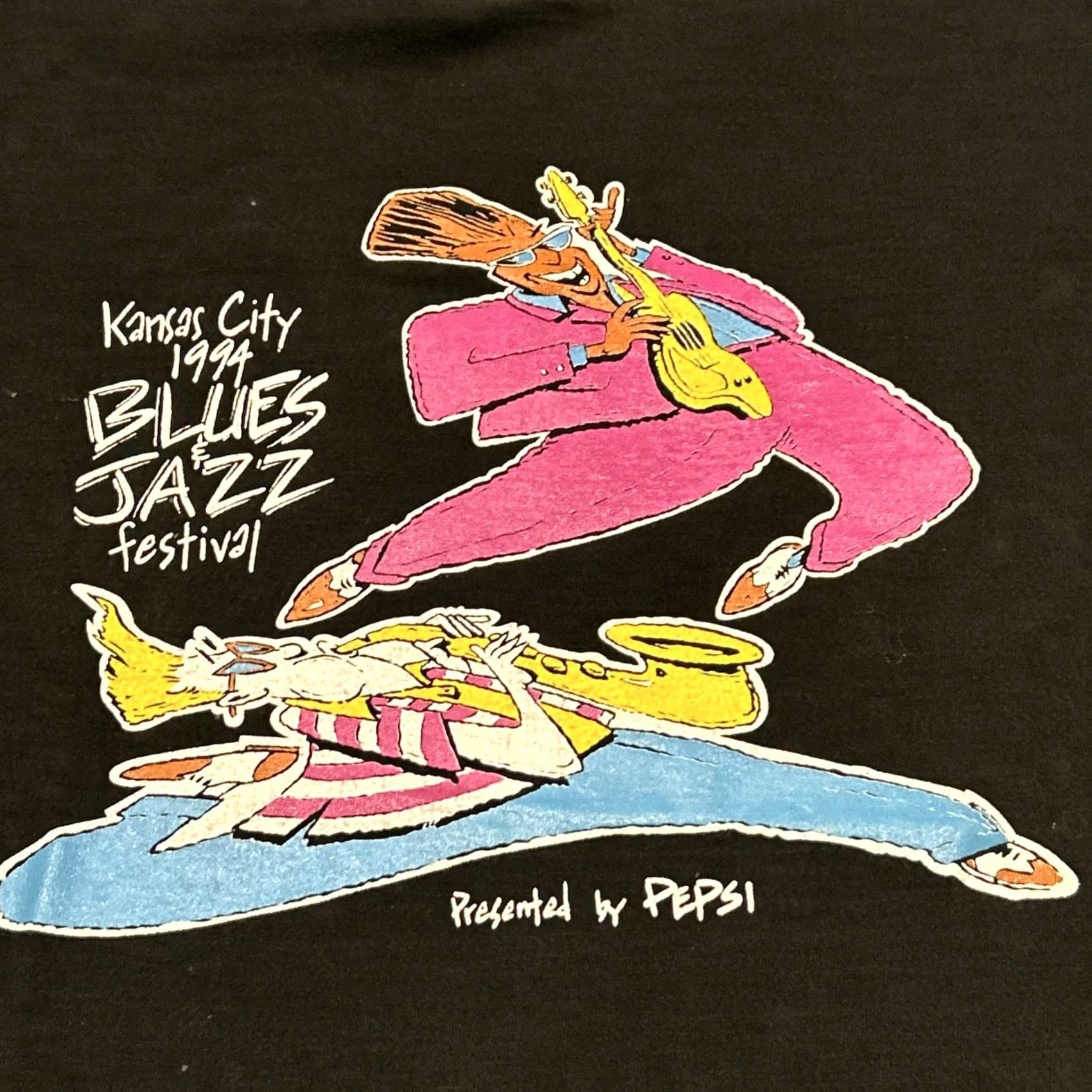 Fruit Of The Loom VINTAGE Pepsi JAZZ Festival Music Shirt Kansas City Blues 1994 L Black USA Mens Size US L / EU 52-54 / 3 - 2 Thumbnail