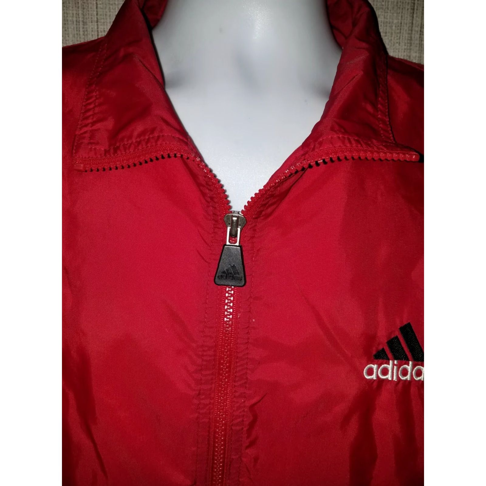 Adidas VINTAGE adidas Windbreaker Jacket Mens L Red/ White/ Black Track Style Polyester Coat Size US L / EU 52-54 / 3 - 2 Thumbnail
