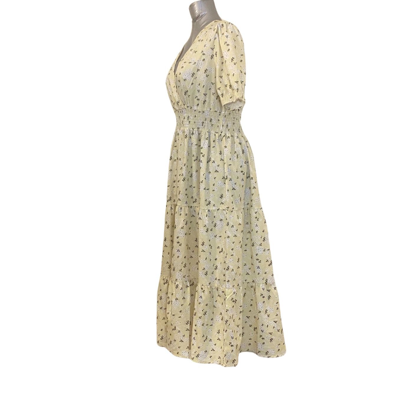 Shein Yellow Floral Midi Dress Size L / US 10 / IT 46 - 3 Thumbnail