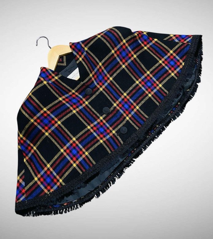 Balenciaga RARE 🔥🔥 Vintage 80s Balenciaga Tartan Check Wool Cape Jacket Size M / US 6-8 / IT 42-44 - 1 Thumbnail