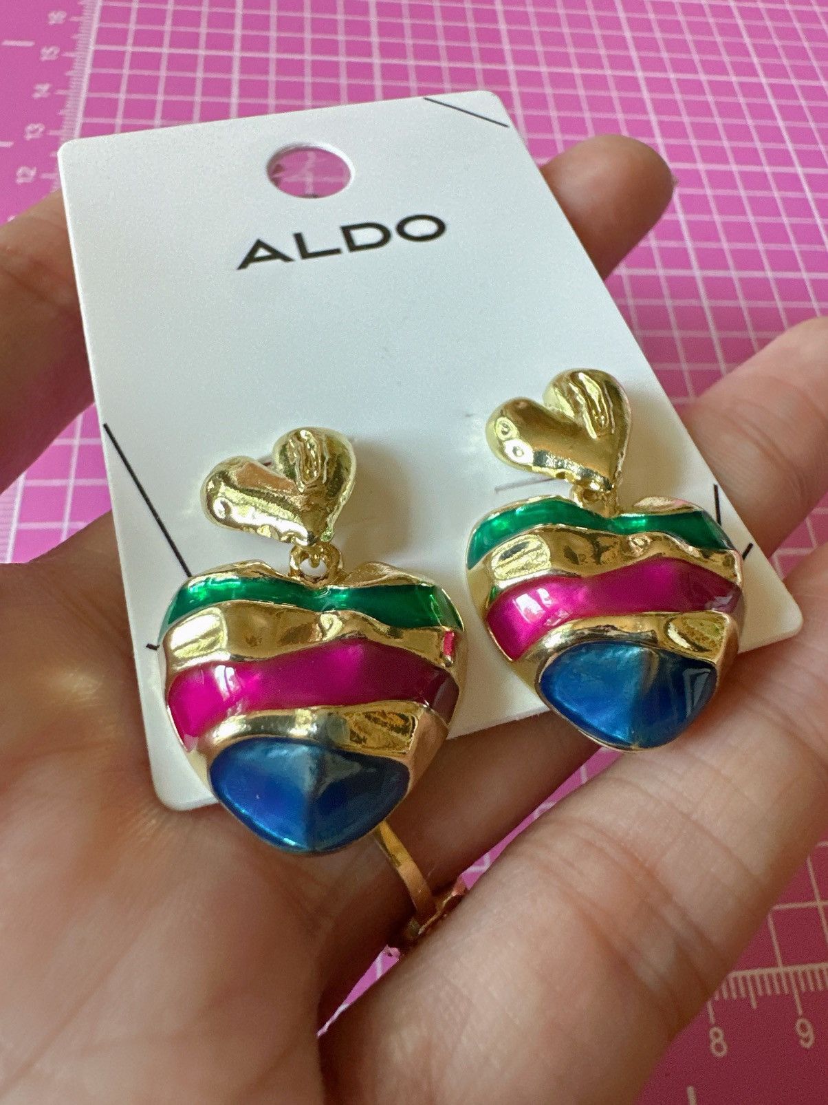 Aldo Aldo earrings multiple color stripes heart drops gold tone Size ONE SIZE - 2 Thumbnail