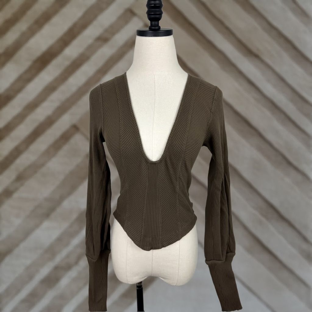 Free People Free People Corset Top Womens Small Petra Cropped Shirt Long Sleeve Peasant Top Size S / US 4 / IT 40 - 1 Thumbnail