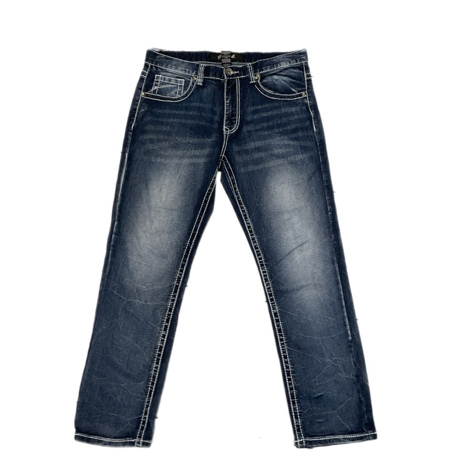 Vintage True Luck Men’s Dark Blue Denim Straight Jeans Size US 34 / EU 50 - 1 Thumbnail