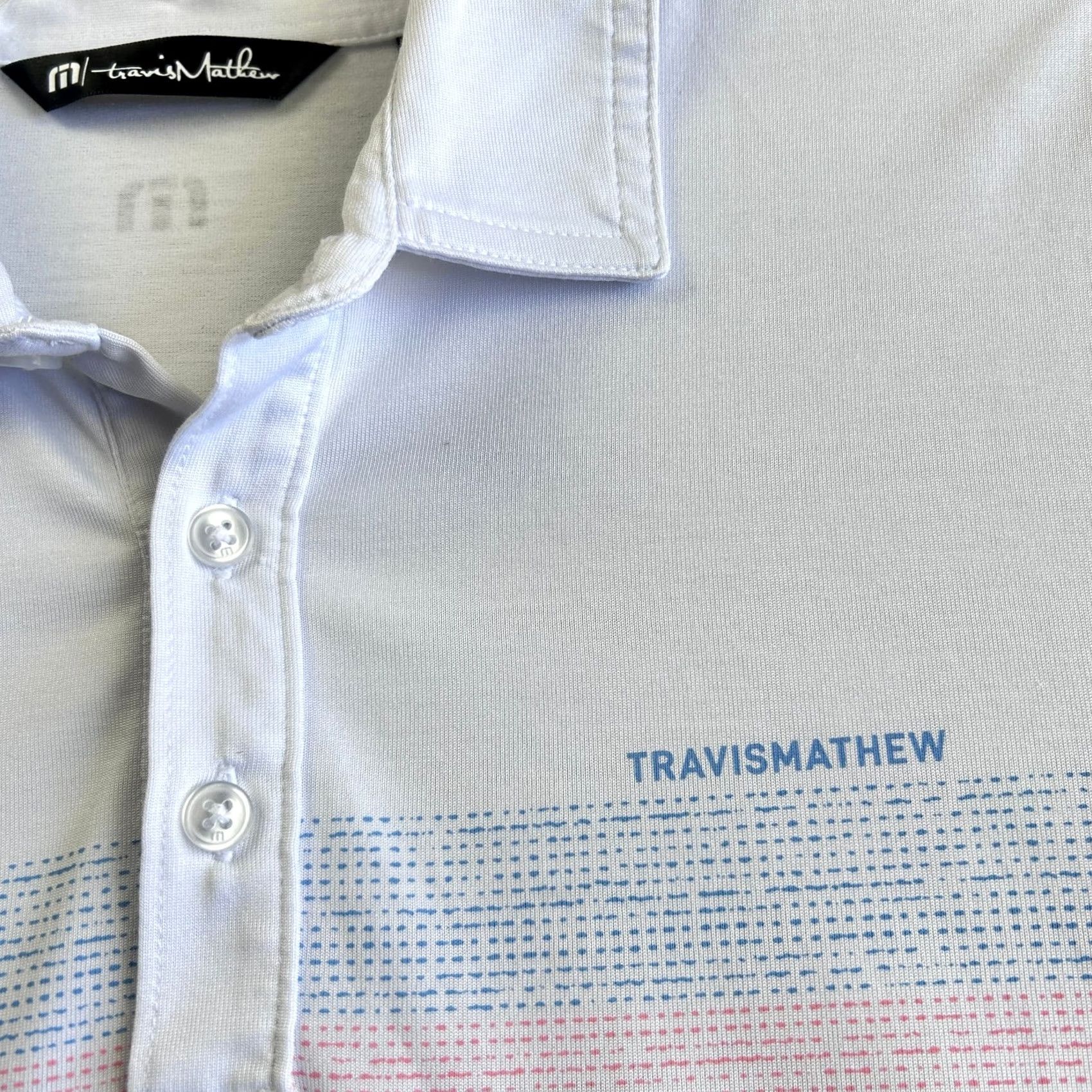 TravisMathew Travis Mathew Polo Shirt Mens M White Striped Pima Cotton Casual Slim Fit Logo Golf Activewear Shirt Size US M / EU 48-50 / 2 - 2 Thumbnail