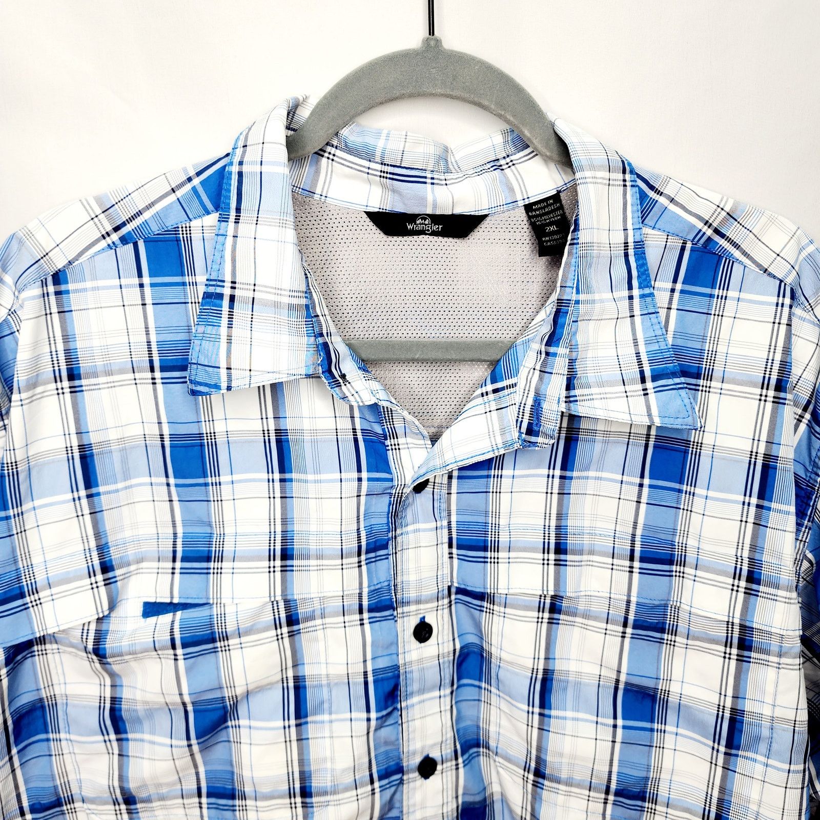 Wrangler Wrangler Men's Blue Plaid Short Sleeve Button Front Shirt Size US XXL / EU 58 / 5 - 11 Thumbnail