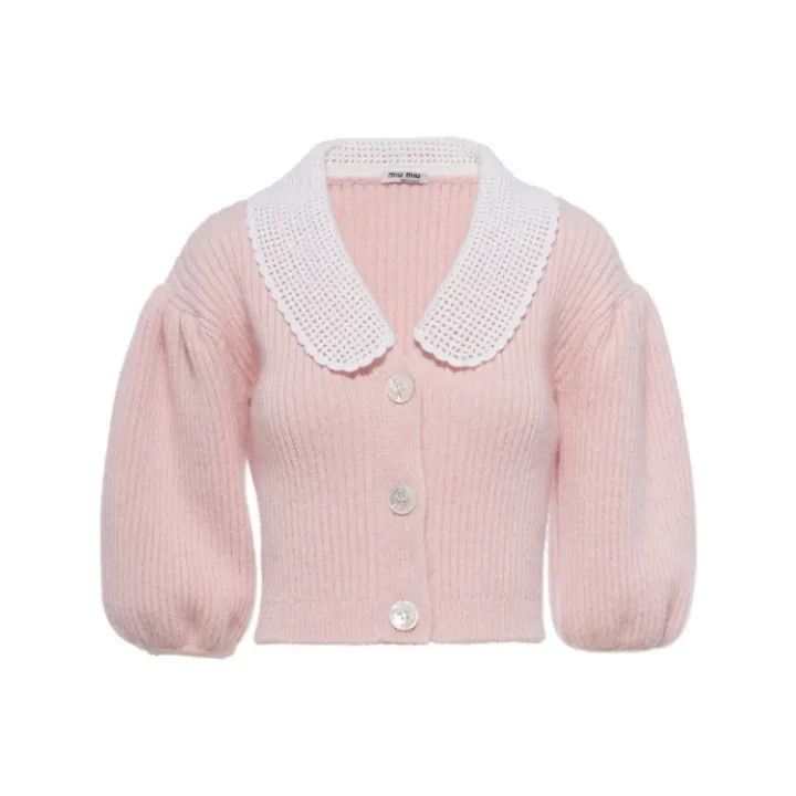 Miu Miu Miu Miu Pink Knit Cardigan with White Collar 0079 Size M / US 6-8 / IT 42-44 - 1 Thumbnail