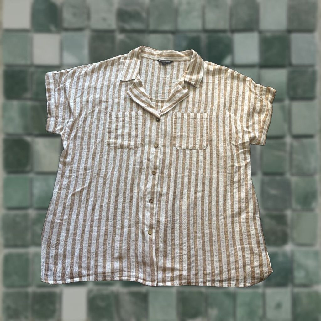Vintage VINTAGE Club Z Collection Button Up Shirt Womens 1X White Gold Striped Metallic Cotton Size XL / US 12-14 / IT 48-50 - 1 Thumbnail