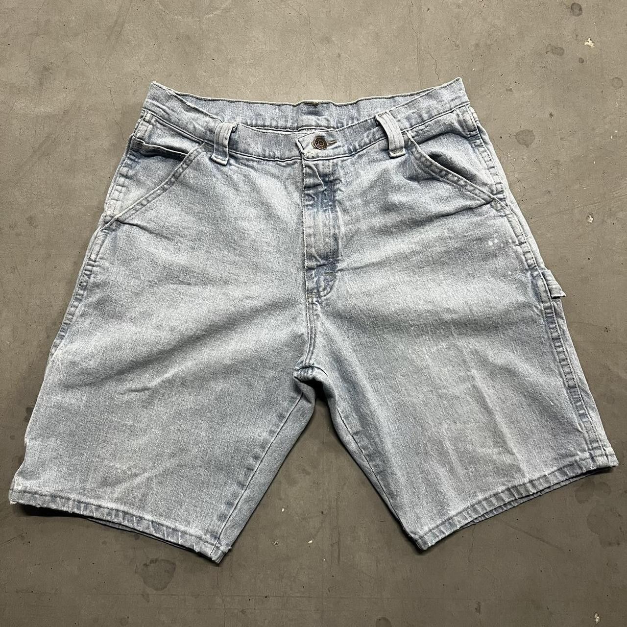 Vintage Crazy Vintage Y2K/2000s Carhartt Style Carpenter Light Blue Wash Denim Shorts Jorts! Size US 33 - 1 Thumbnail