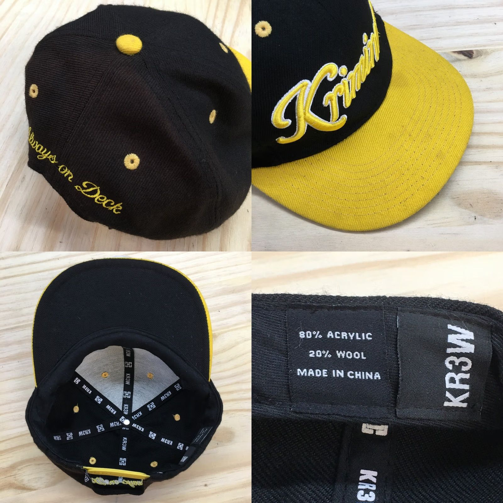 Vintage KR3W Snapback Cap Hat Men One Size Black Yellow Embroidered Adjustable Size ONE SIZE - 8 Thumbnail