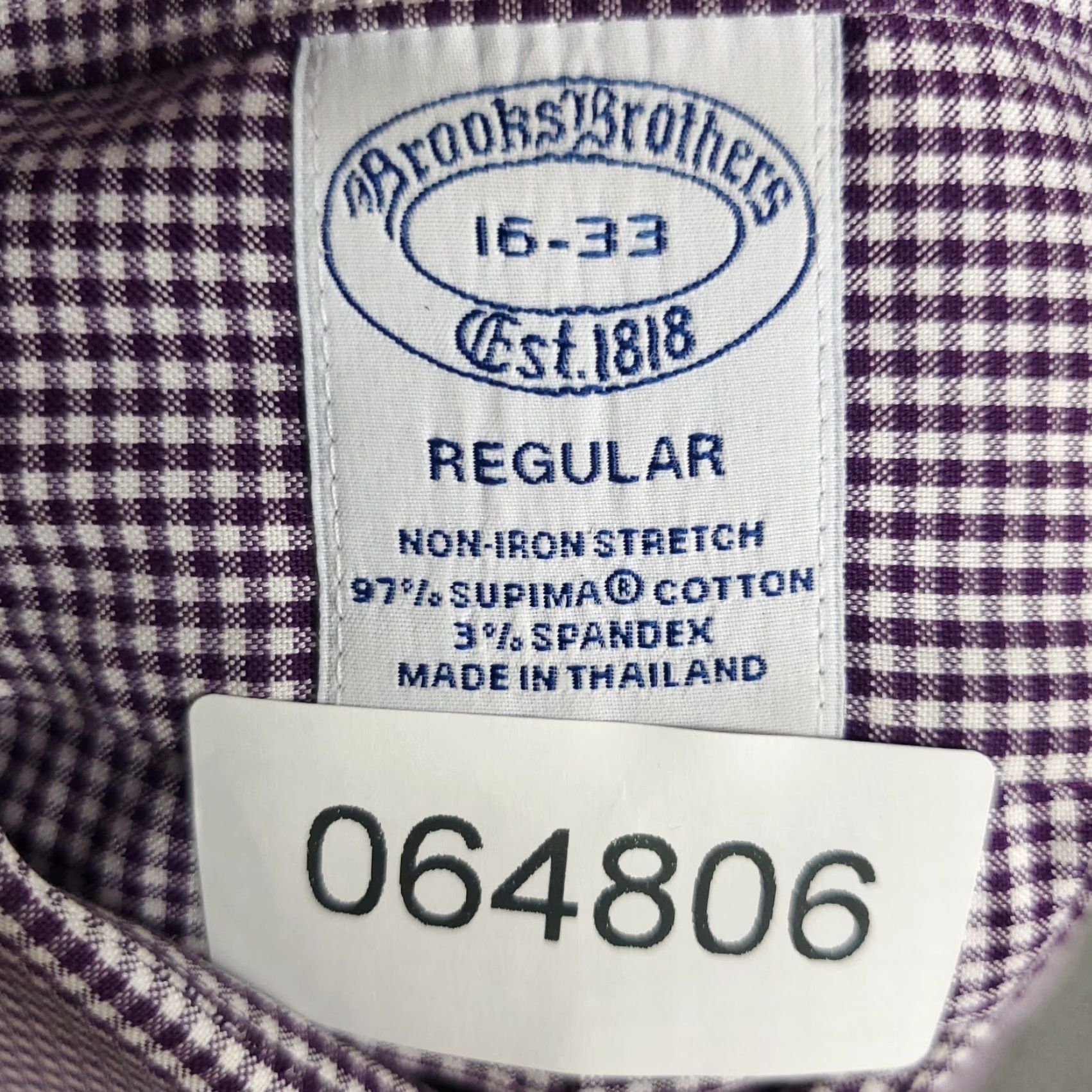 Brooks Brothers Brooks Brothers Shirt Mens 16 Purple Check Dress Button Up Long Sleeve Size 42R - 7 Thumbnail
