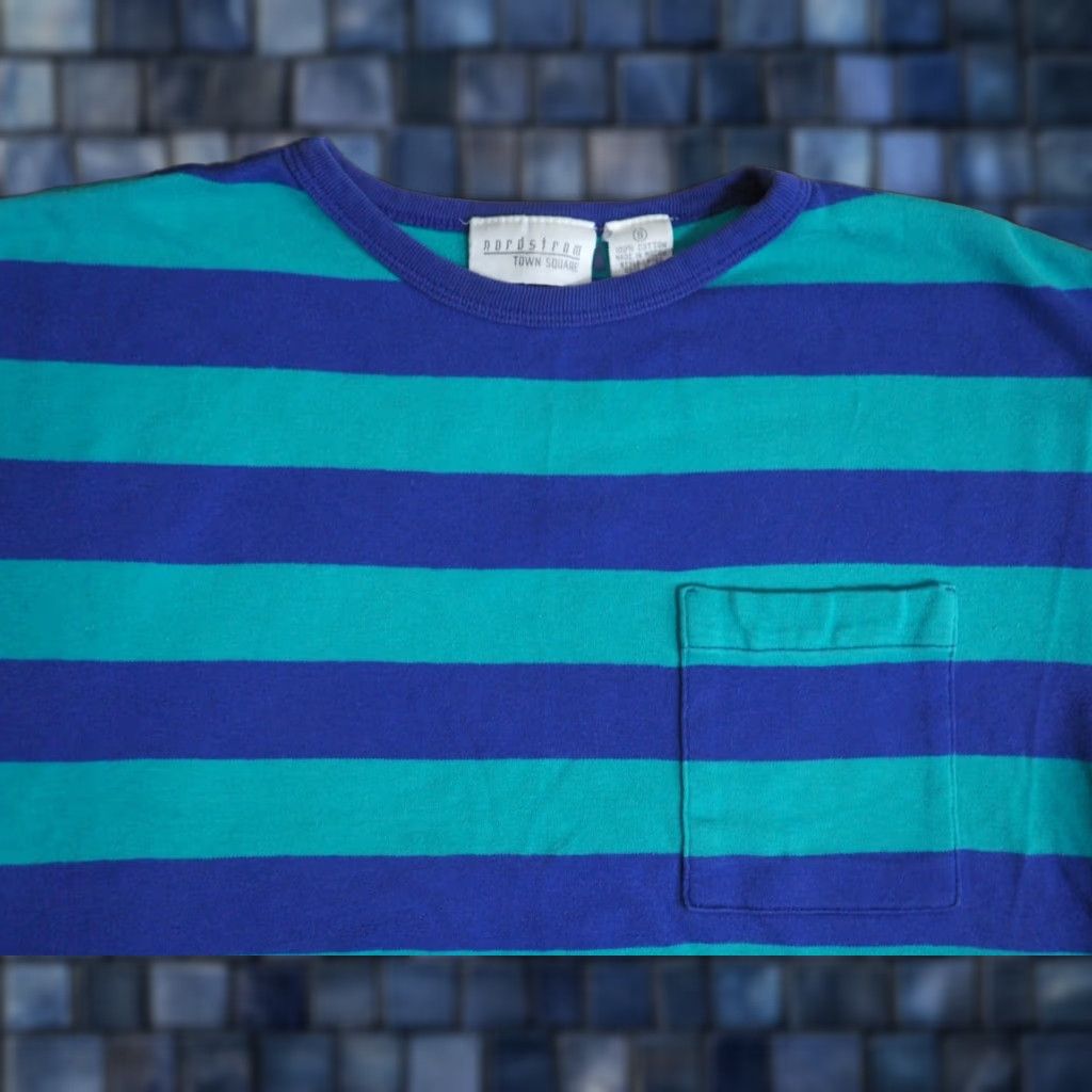 Nordstrom VTG 80s Nordstrom Teal Purple Striped Essential Pocket Crop Boxy Tee T-Shirt S Shirt Unisex Cotton Short Sleeve 1980s Size US S / EU 44-46 / 1 - 1 Thumbnail
