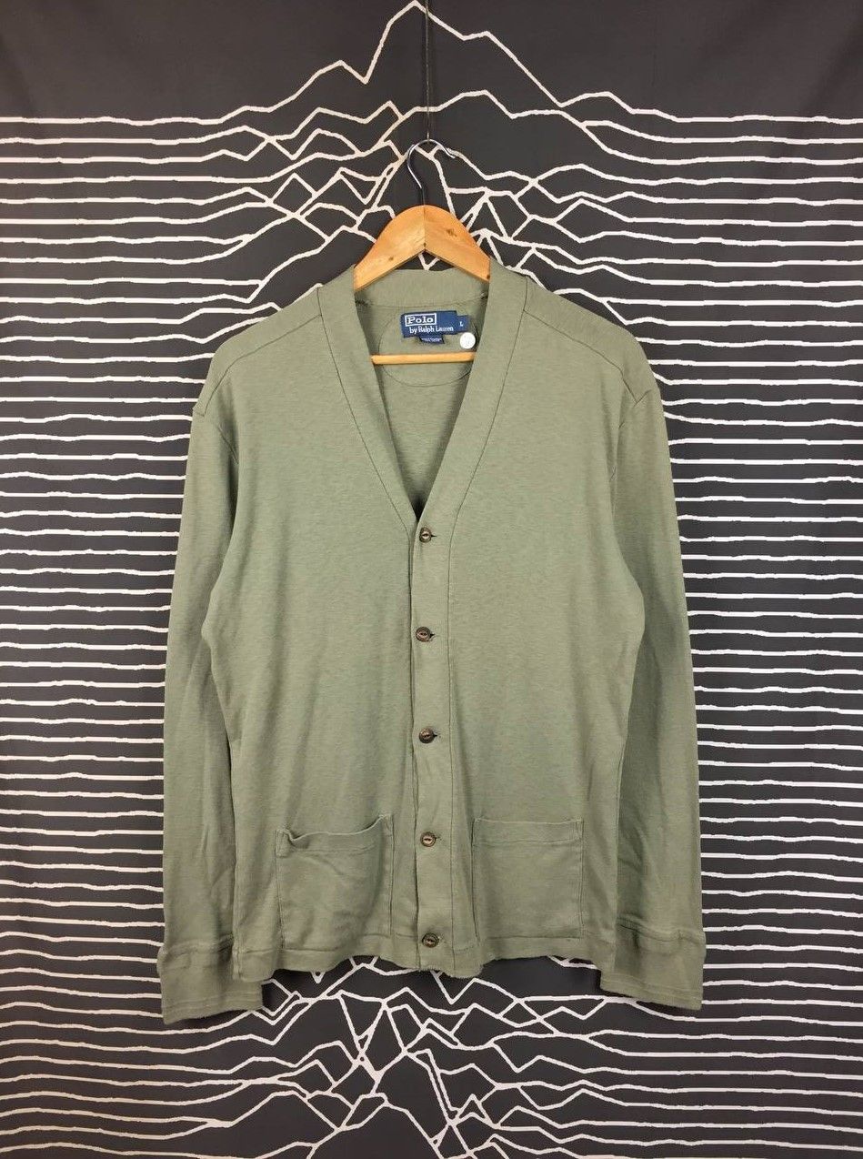 Polo Ralph Lauren Vtg Polo Ralph Lauren Olive Green Cotton V-Neck Cardigan Size US L / EU 52-54 / 3 - 2 Thumbnail