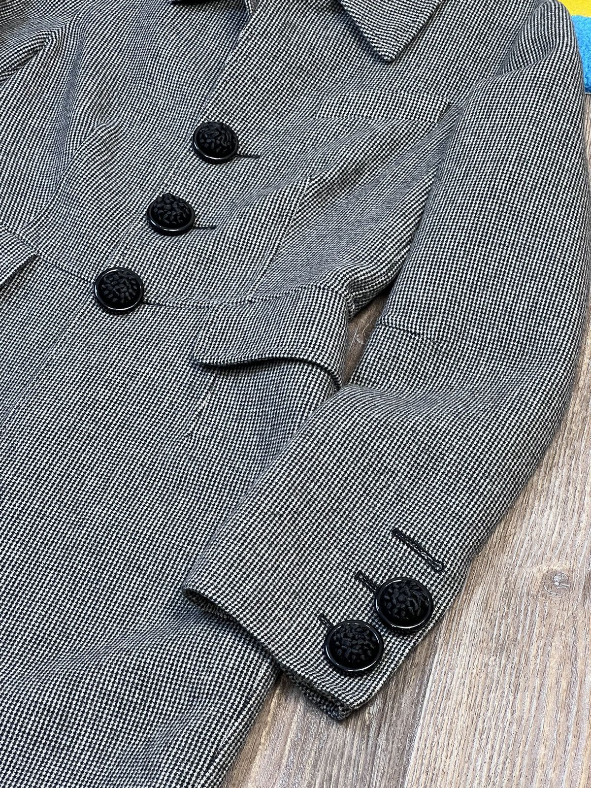 Dsquared2 × Vintage Dsquared2 Wool Checked Gray Coat Jacket with Leather details Size S / US 4 / IT 40 - 4 Thumbnail
