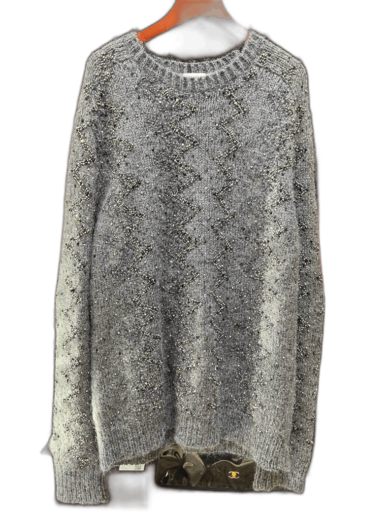 Yves Saint Laurent YSL Rhinestone-Embellished Gray Sweater Size US L / EU 52-54 / 3 - 1 Thumbnail