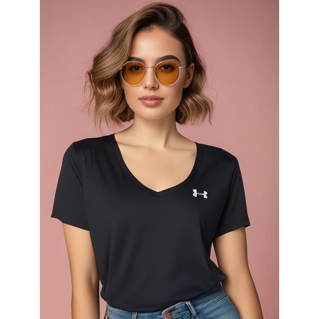 Under Armour Under Armour Women's Large V-Neck Short Sleeve T-Shirt Black Size L / US 10 / IT 46 - 1 Thumbnail