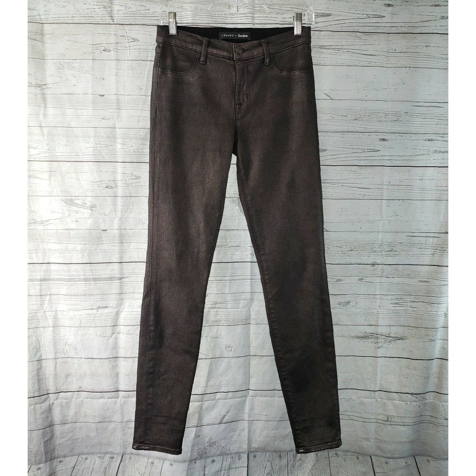 J Brand J Brand Womens Skinny Jeans Sz 27 Comos Metallic Mid Rise Denim Brown 30in Inseam Slim N/A Size 27" / US 4 / IT 40 - 2 Thumbnail