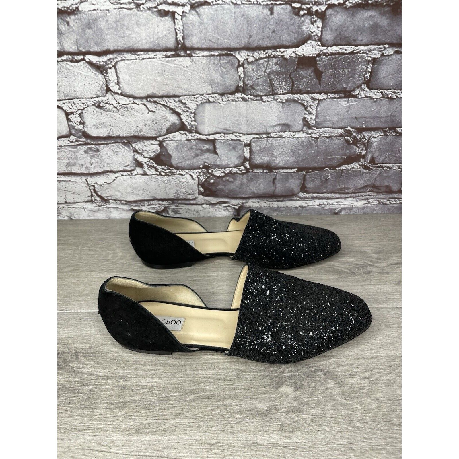 Jimmy Choo Jimmy Choo London Black Suede Leather Sparkle D’ Orsay Flats Size US 11 / IT 41 - 12 Thumbnail