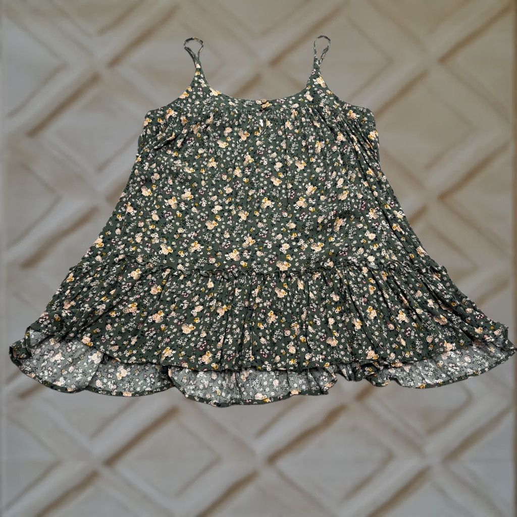 Vintage Easel Green Floral Spaghetti Rayon Sundress Womens Medium Midi? Size L / US 10 / IT 46 - 1 Thumbnail