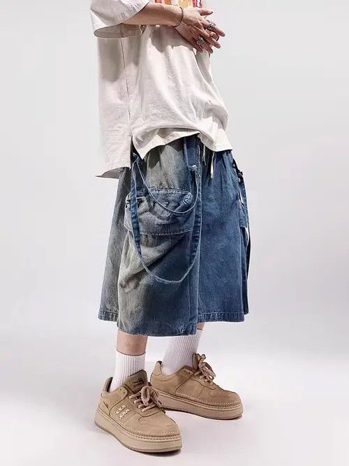 VIBE Vintage High Street Hip Hop Loose Fit Denim Shorts Size US 29 - 4 Thumbnail