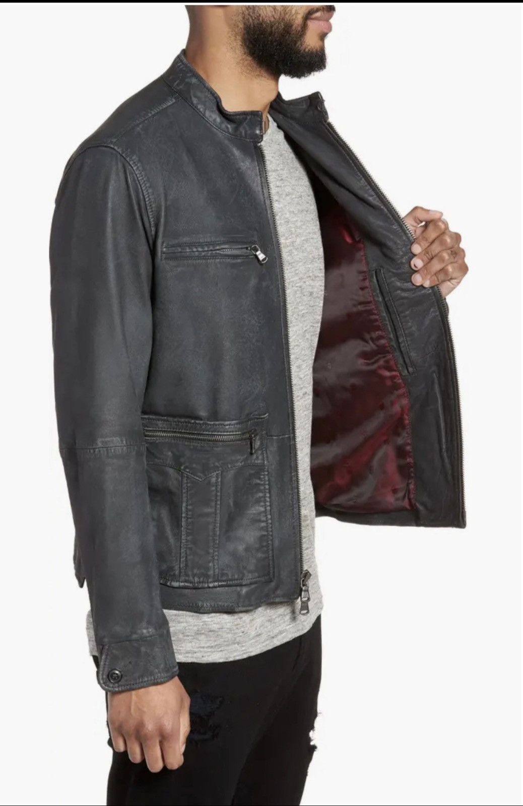 John Varvatos Nick Jonas Distressed Leather Racer Jacket Large Size US L / EU 52-54 / 3 - 6 Thumbnail